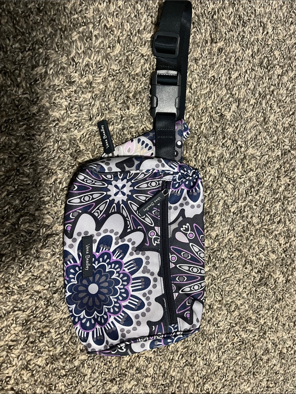 Vera Bradley Navy Purple Gray Floral Sling Bag